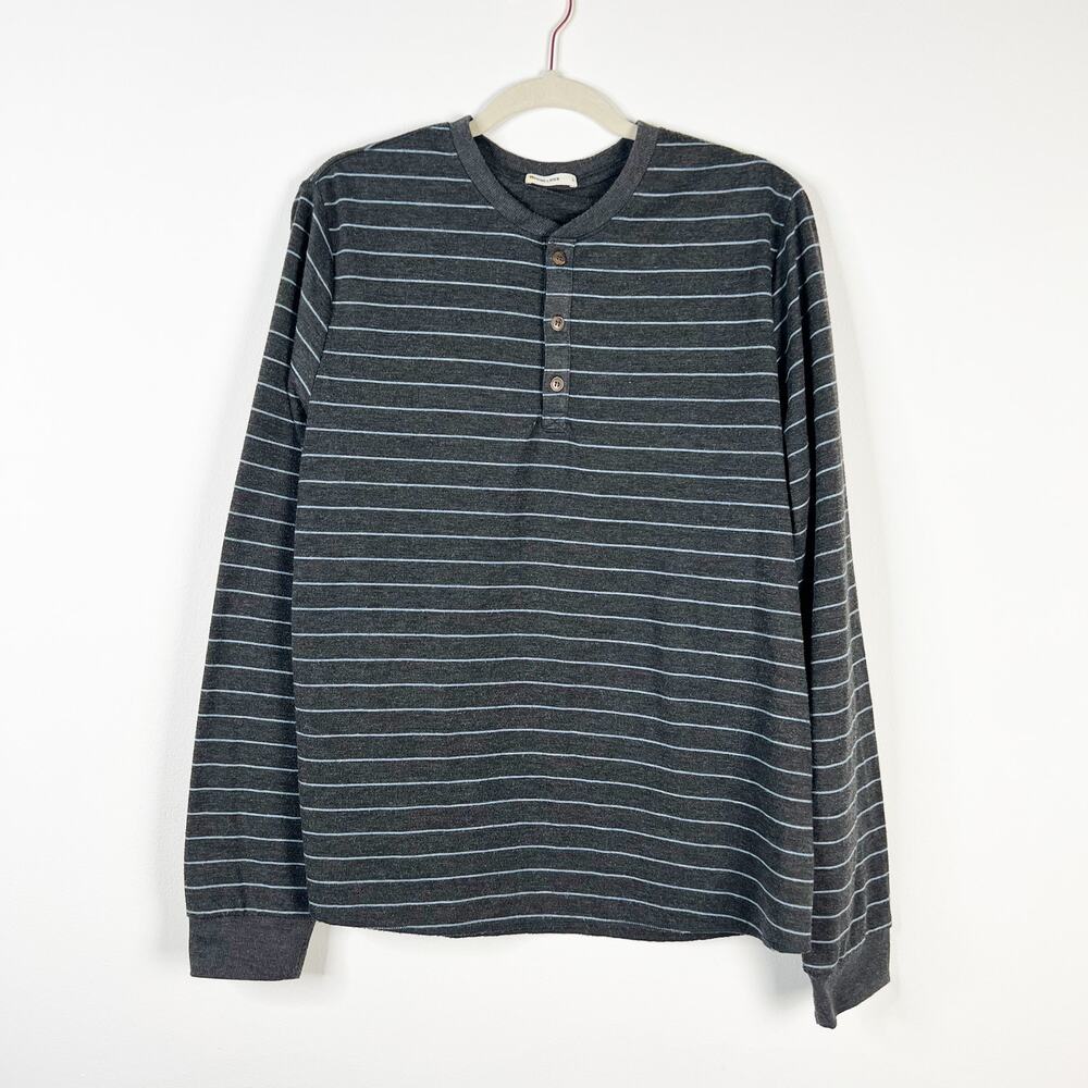 Marine Layer mens grey and blue striped long sleeve henley shirt size large